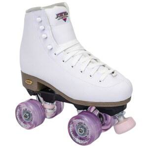 Sure-Grip Fame 핑크 모션 휠이 있는 흰색 아웃도어 유니 롤러 스케이트 - 마이크로파이버 안감이 부츠 록 나일론 플레이트 및 알루미늄 트럭 쿠션 발가락 스톱 매칭