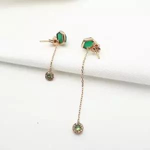 현골드앤실버 18k 그린오닉스 원석 언발 롱 다이아 침 귀걸이
