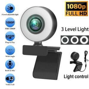 1080P 웹캠 조명 제어 풀 HD PC 노트북 자동 초점 라이브 스트리밍 마이크로폰으로 유연하게 방송