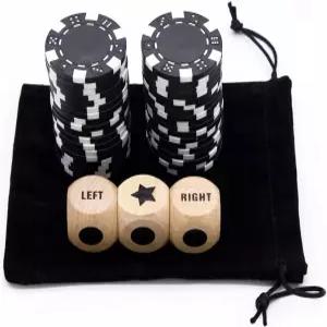 빌리웨이 3Pcs 비치 우드 주사위 + 36Pcs 11.5g 포커 칩블랙으로 왼쪽 중앙 게임 세트 업그레이드