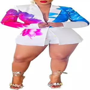 bbpawing 여성용 2피스 플로럴 프린트 의상 소프트 경량 오픈 프론트 긴팔 블 및 숏 팬츠 정장 세트