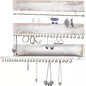 걸이식 주얼리 랙 세트 3개 벽걸이형 나무 보관 선반 귀걸이 목걸이 팔찌 정리 홀더