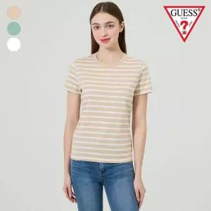 매장정품 GUESS 게스 여성 스퀘어 로고 스트라이프 반팔티 YO2K9485 946609