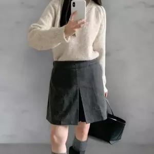 여성 겨울 숏팬츠 뒷밴딩 앞트임 스커트바지