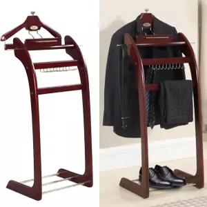 남성 정장 의류 정리를 위한 프리스페이스 프리스탠딩 옷장 나무 발렛 스탠드 랙 타이 후크 행거 트레이 및