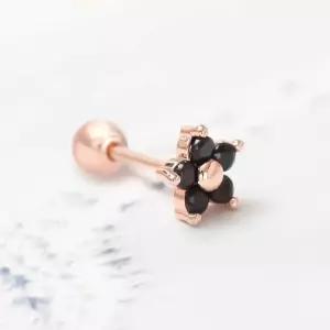 [룽스]블랙 큐빅 꽃 골드피어싱 로즈골드 피어싱 14K