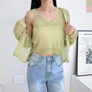 블레오 여자 썸크롭 나시 그물 니트 가디건 세트 DM2512161757