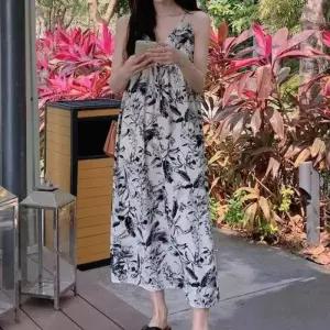 나시 체크 여름 롱 바캉스룩 비치룩 원피스 코디 캐주얼 플라워 끈나시