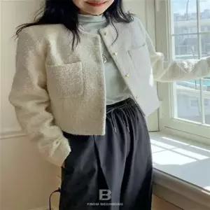 데이트룩 여성 하트단추 트위드 숏 자켓 간절기 재킷 아우터