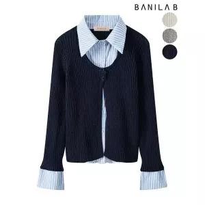 [하프클럽/바닐라비]여성 스트라이프 셔츠 레이어드 니트