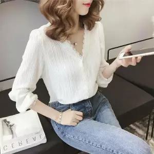 [하프클럽/]르아피 브이 긴팔 블라우스