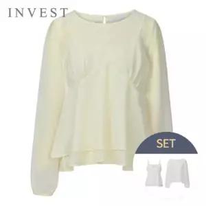 [인베스트] 페미닌 시스루 블라우스+뷔스티에 세트_IN6S1BL5061