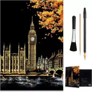 스크래치 아트 무지개 페인팅 페이퍼 청소년 및 스케치 패드 DIY 야경 보드 판화 공예 세트 크리에이티브