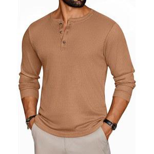 Ekouaer 남성 헨리 티셔츠 와플 경량 S-XXL 보온 셔츠 긴팔 언더셔츠