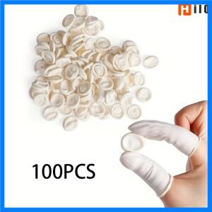 Hilo 100Pcs 일회용 손가락 끝 보호대 장갑 천연 고무 미끄럼 방지 정전기 방지 라텍스 손가락 침대 손가락