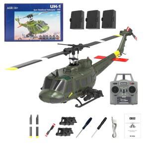 헬리고텍 C032 UH-1 휴이 RC 헬리콥터, 1/48 스케일 2 4G 6CH 플라이바리스 원격 제어 군용 3D 스턴트 비행 및 초보자를 위한 고정밀 비행기