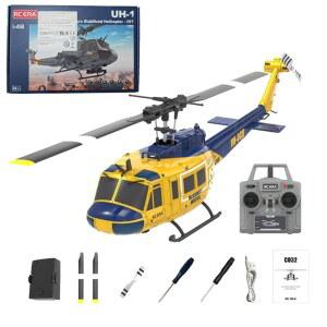카푸폴리 1/48 C032 RC 헬리콥터 모델, UH-1 휴이 2 4G 6CH 플라이바리스 광학 흐름 위치 지정 RTF 버전 / 옐로우-블루