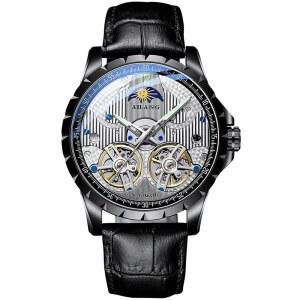 B BINGER 남성용 스켈레톤 시계, 듀얼 밸런스 휠 손목시계 장착 자동 아일랑 시계