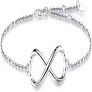 YZSFMZGE 925 스털링 실버 인피니티 팔찌 여성 14K 흰색 화이트 골드 도금 조절가능 참 링크 발찌 다인티