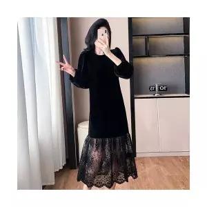 여자 예쁜 쉬폰 원피스 추동 벨벳 배색 날씬한 속살 커버 빅사이즈 이너 프릴 SPO마켓4