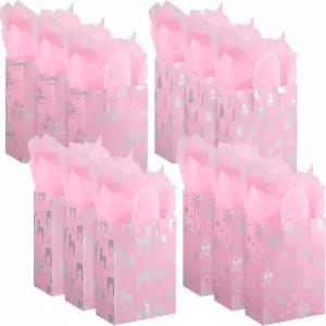 파시미 24개 핑크 분홍색 크리스마스 선물주머니 티슈 페이퍼 실버 메탈릭 호일 눈송이 순록 메리 굿이