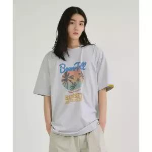 매장정품 BEENTRILL 비치 앤 선셋 오버핏 반팔 티셔츠(라이트 그레이)