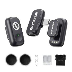 Hollyland Lark A1 무선 마이크, 17 /16 /15 및 안드로이드용, 48kHz /24비트, 3단계 지능형 노이즈 캔슬, 유튜브, 팟캐스트, 블로깅용 마그네틱 미니 마이크 (블랙, 2TX + USB-C RX)
