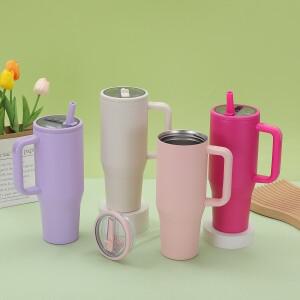 대용량 차량용 보온컵 304 스테인리스 스틸 40온스 대형 빨대 머그컵 고급스러운 아이스 킹 컵 야외용 손잡