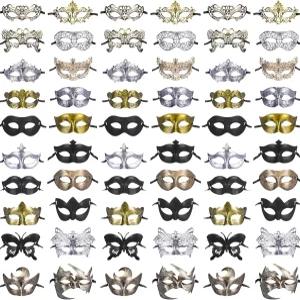 치바오 60개 여성용 가면극 남성 커플 벌크 베네치아 가면 빈티지 앤티크 얼굴 할로윈 코스튬 파티