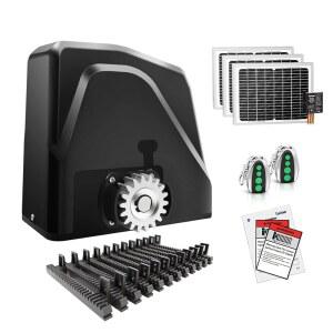 TOPENS DKR1100ST 태양광 슬라이딩 게이트 오프너 랙 드라이브 자동 모터, 최대 2600파운드의 대형 진입로 슬라이드 게이트, 패널 리모컨 키트로 구동되는 전기 운영자 배터리