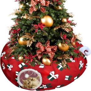 럭키티 고양이 터널 침대 언더 크리스마스 트리 3피트 x 9.8인치 - 박스 패턴이 있는 장식적인 스타일