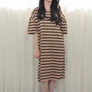 엄마와 딸 커플 스트라이프 반팔 원피스 잠옷