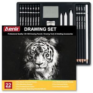 아이니르 그림용 연필, 22세트, 전문 드로잉 스케치 스케치, 음영 처리용 미술 용품, 초보자 및 프로 아티스트를 위한 아티스트 용품.