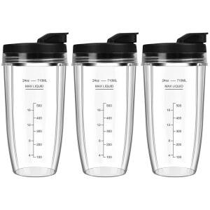 [미국배송] 닌자용 블렌더 컵 교체 24온스 닌자 컵과 테이크아웃 뚜껑이 있는 BN401 BL450 BL456 BL480 BL2012 BL2013 BN751 BN801 SS101 SS151 (3팩) 호환