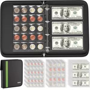 ENGPOW 코인 달러 지폐 홀더 내화성 336 포켓 컬렉션 용품 케이스 앨범 머니 동전 보관 보호대와 지퍼가