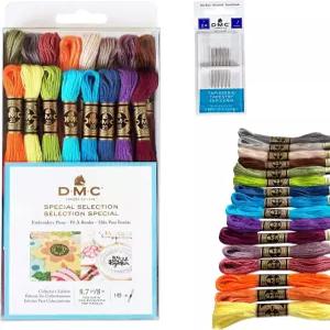 DMC 자수 치실 실 팩 색상 크로스 스티치 핸드 바늘이 포함된 키트 번들 사이즈 24. 끈 세트 실용 프리미엄