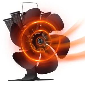 TCFUNDY 6 블레이드 열 구동 우드 스토브 팬 벽난로 비전기식 버닝 /펠릿 /로그, 팬, 무음 작동, 자기 온도계 포함, 블랙