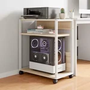 브러시드 화이트 컴퓨터 본체 선반 3단 오크 메이플 체리우드+화이트