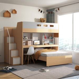 벙커형 공간 이층 원룸 작업실 책상세트 공간절약 이층벙커침대 가구 북유럽 베드 침실