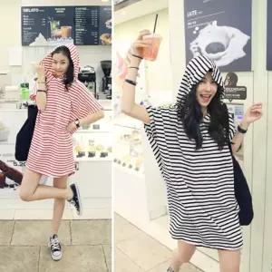 여성 엉덩이덮는 롱티셔츠 원피스 스트라이프 후드티