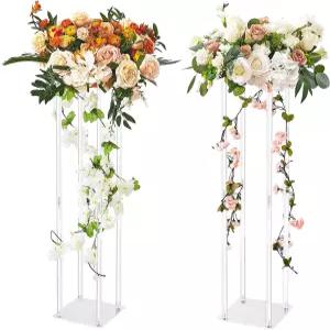 VEVOR 2PCS 31.5인치 하이 웨딩 플라워 스탠드 아크릴 라미네이트 꽃병 기둥 기하학적 중심 T-스테이지