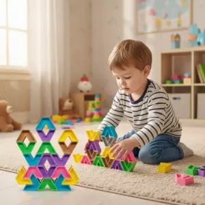 소프트 브이 블럭 V자 모양 말랑 실리콘 탑쌓기 블록 구조물 만들기 소근육발달 (42p)