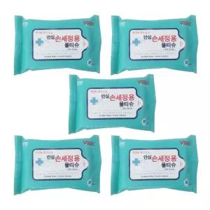 휴대용 손세정 물 티슈 20매 5팩 외출용 감염