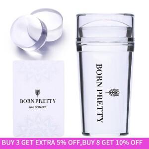 BORN PRETTY 네일 아트 템플릿 클리어 젤리 실리콘 스탬퍼 Enail 스탬핑 플레이트 스크레이퍼 캡 포함 투명
