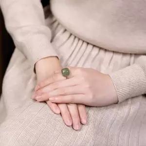 반지 S925 청옥 대나무잎 자연주의 옥 복고풍 시리즈