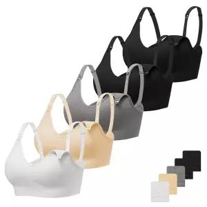 Angelhood 골지 수유 브라 무선 브이넥 임산부 로우 컷 브라렛 건강에 도움 모유 익스텐더 포함 블랙/블랙/