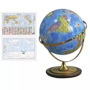 맵소프트 30cm 타임 원목 지구본 360도 회전 공전 세계시차 학습용 인테리어 고급