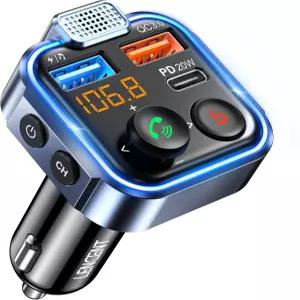 LENCENT FM 송신기 차량 내 어댑터 TypeC PD 20W+ QC3.0 고속 USB 충전기 무선 블루투스 5.3 자동차 키트