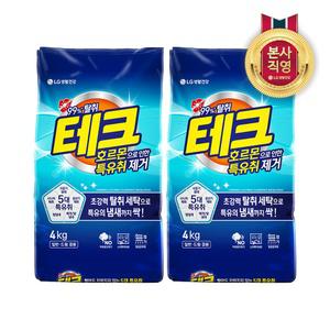 테크 호르몬 특유취 제거 실내건조 분말 세탁세제 일반드럼 겸용 리필 4KG x2개
