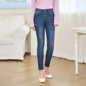 진청워싱 허리밴드 본딩기모 스키니 데님 팬츠 / 빅사이즈 여자 여성 겨울 따뜻한 스키니 진